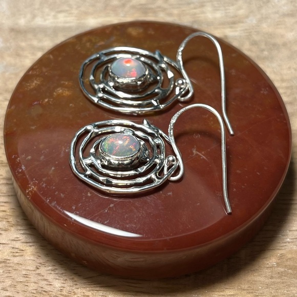 NWOT Ethiopian Opal Spiral Web 925 Sterling Silver Drop Earrings - Picture 11 of 16